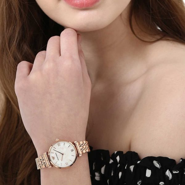Shop Authentic Emporio Armani Mother of Pearl Dial Rose Gold Steel Strap Watch For Women - AR11110 - Luxxuri