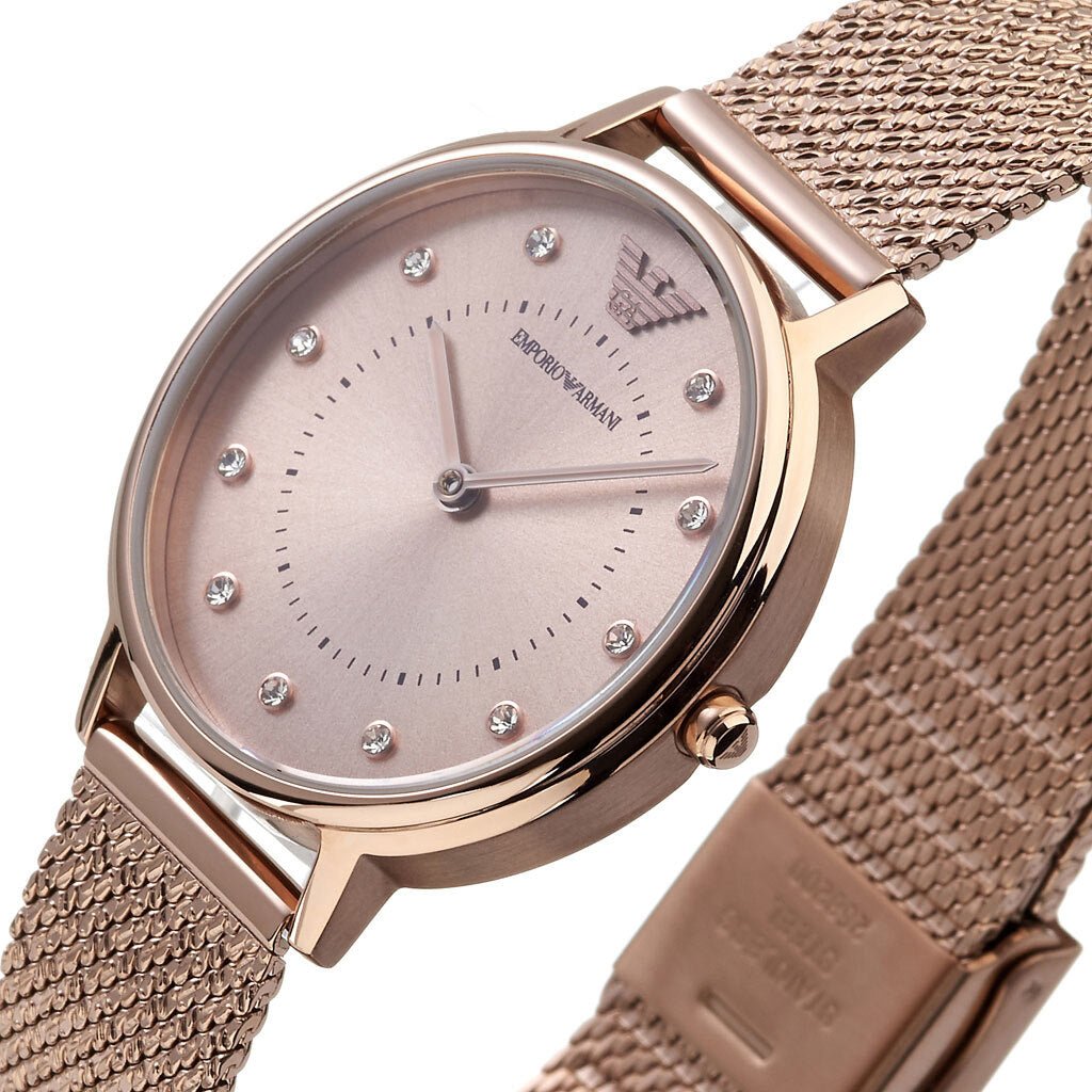 Shop Authentic Emporio Armani Kappa Pink Dial Pink Mesh Bracelet Watch For Women - AR11129 - Luxxuri