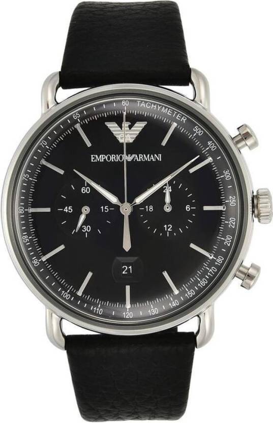 Shop Authentic Emporio Armani Aviator Chronograph Black Dial Black Leather Strap Watch For Men - AR11143 - Luxxuri