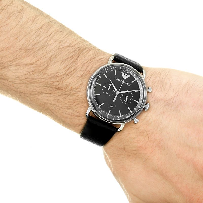 Shop Authentic Emporio Armani Aviator Chronograph Black Dial Black Leather Strap Watch For Men - AR11143 - Luxxuri