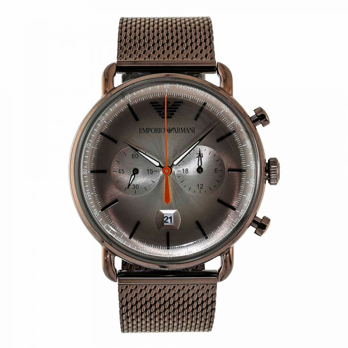 Shop Authentic Emporio Armani Aviator Chronograph Grey Dial Brown Mesh Bracelet Watch For Men - AR11169 - Luxxuri