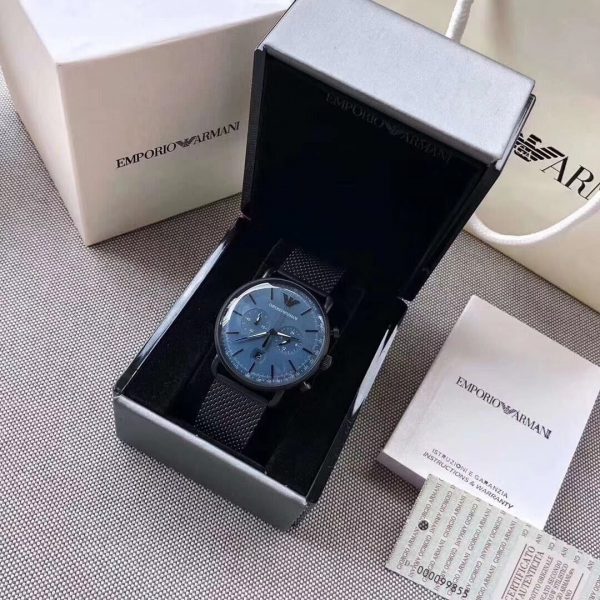 Shop Authentic Emporio Armani Aviator Chronograph Blue Dial Black Mesh Bracelet Watch For Men - AR11201 - Luxxuri