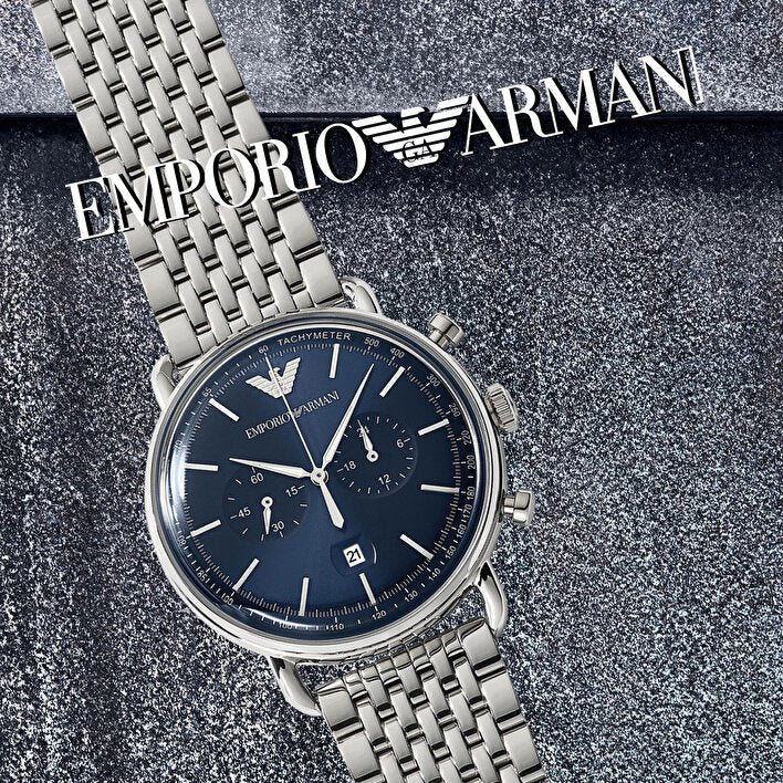 Shop Authentic Emporio Armani Aviator Chronograph Blue Dial Silver Steel Strap Watch For Men - AR11238 - Luxxuri
