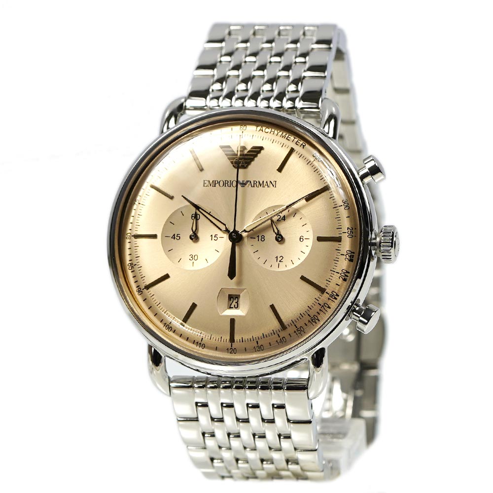 Shop Authentic Emporio Armani Aviator Chronograph Beige Dial Silver Steel Strap Watch For Men - AR11239 - Luxxuri