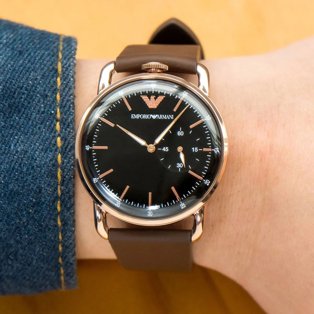 Shop Authentic Emporio Armani Aviator Quartz Black Dial Brown Leather Strap Watch For Men - AR11337 - Luxxuri