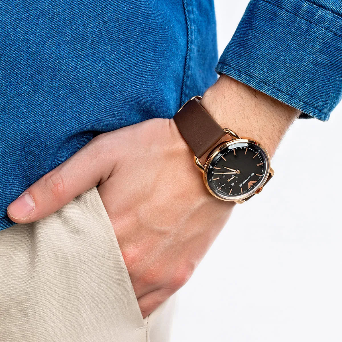 Shop Authentic Emporio Armani Aviator Quartz Black Dial Brown Leather Strap Watch For Men - AR11337 - Luxxuri