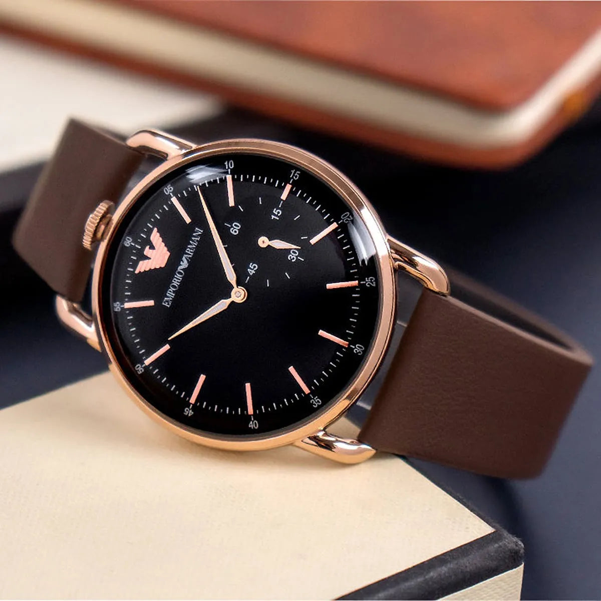 Shop Authentic Emporio Armani Aviator Quartz Black Dial Brown Leather Strap Watch For Men - AR11337 - Luxxuri