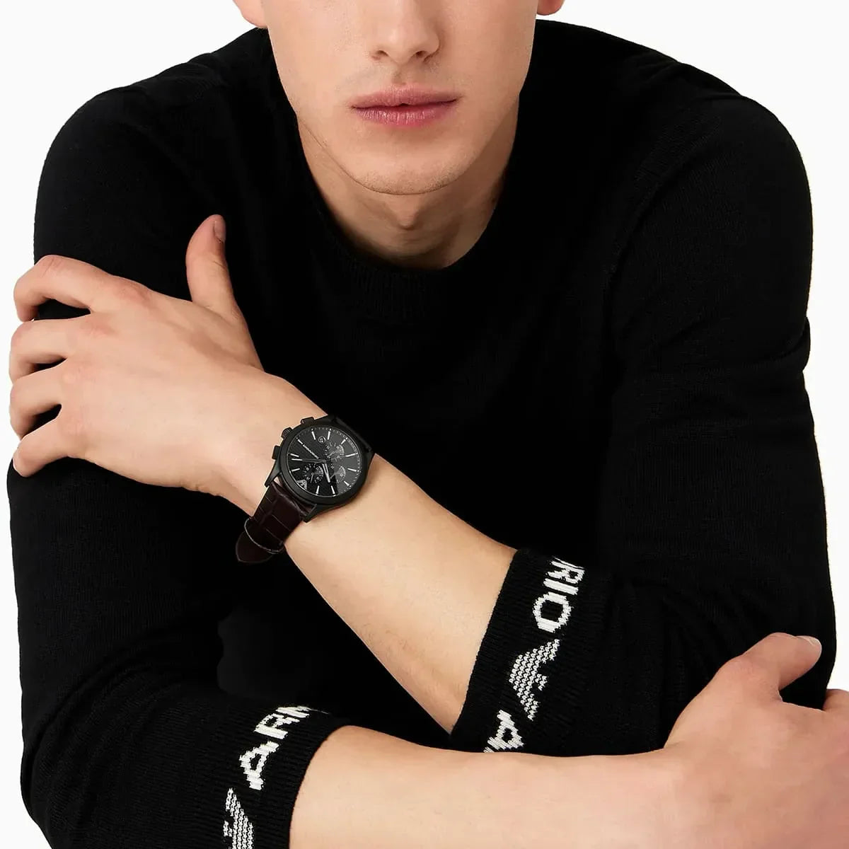 Shop Authentic Emporio Armani Paolo Chronograph Black Dial Brown Leather Strap Watch For Men - AR11549 - Luxxuri