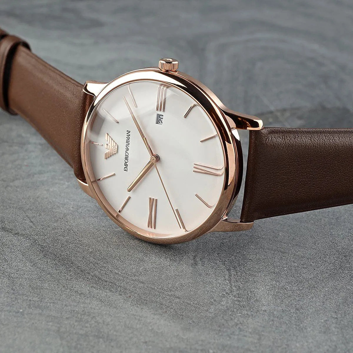 Shop Authentic Emporio Armani Minimalist Quartz White Dial Brown Leather Strap Watch For Men - AR11572 - Luxxuri