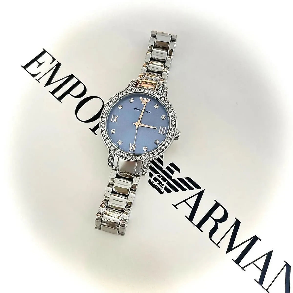Emporio Armani Cleo Sunray Blue Dial Silver Steel Strap Watch for Women - AR11585