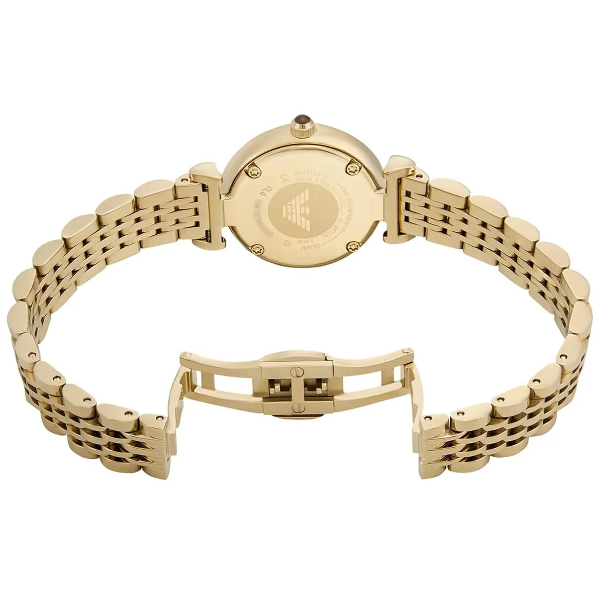 Emporio Armani Gianni T-Bar Brown Dial Gold Steel Strap Watch for Women - AR11703