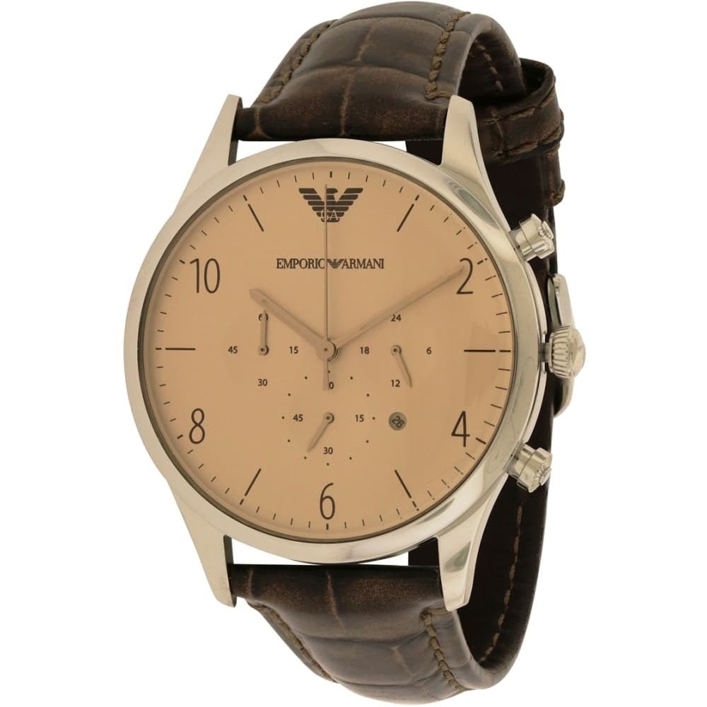 Shop Authentic Emporio Armani Classic Chronograph Cream Dial Brown Leather Strap Watch For Men - AR1878 - Luxxuri