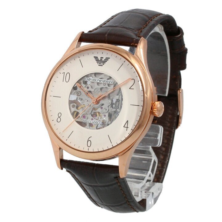 Shop Authentic Emporio Armani Meccanico White Dial Brown Leather Strap Watch For Men - AR1920 - Luxxuri