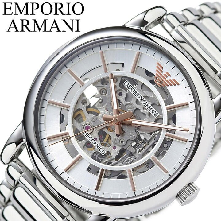 Shop Authentic Emporio Armani Meccanico Skeleton Silver Dial Silver Steel Strap Watch For Men - AR1980 - Luxxuri