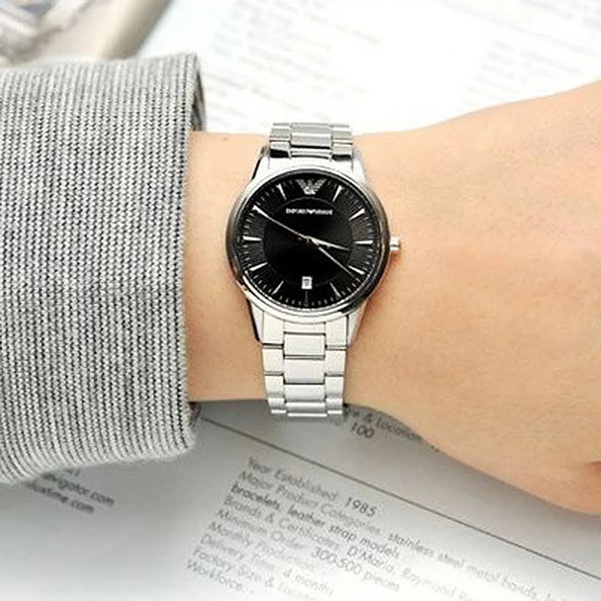 Emporio Armani Classic Quartz Black Dial Silver Steel Strap Watch For Women - AR2441