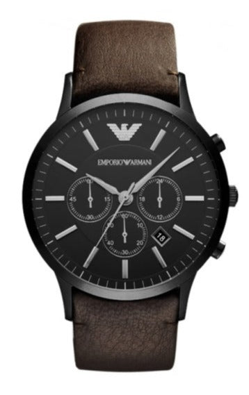 Shop Authentic Emporio Armani Sportivo Black Dial Brown Leather Strap Watch For Men - AR2462 - Luxxuri