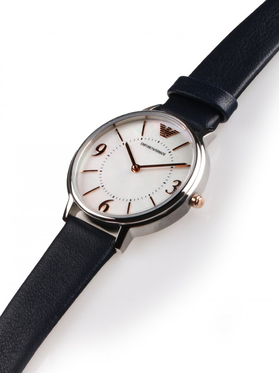 Shop Authentic Emporio Armani Kappa White Mother of Pearl Dial Black Leather Strap Watch For Women - AR2509 - Luxxuri