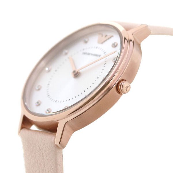 Shop Authentic Emporio Armani Kappa Rose Gold & White Dial Beige Nude Leather Strap Watch For Women - AR2510 - Luxxuri