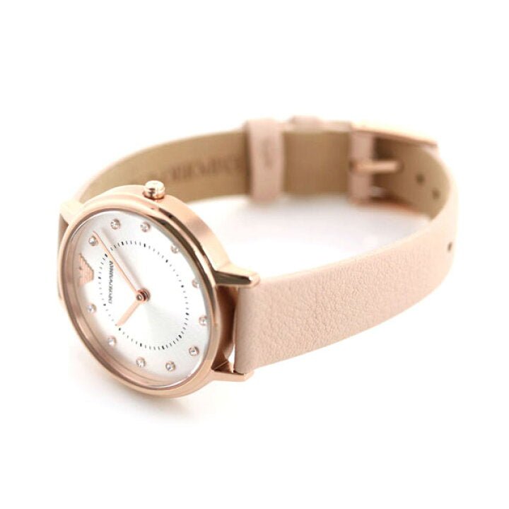 Shop Authentic Emporio Armani Kappa Rose Gold & White Dial Beige Nude Leather Strap Watch For Women - AR2510 - Luxxuri