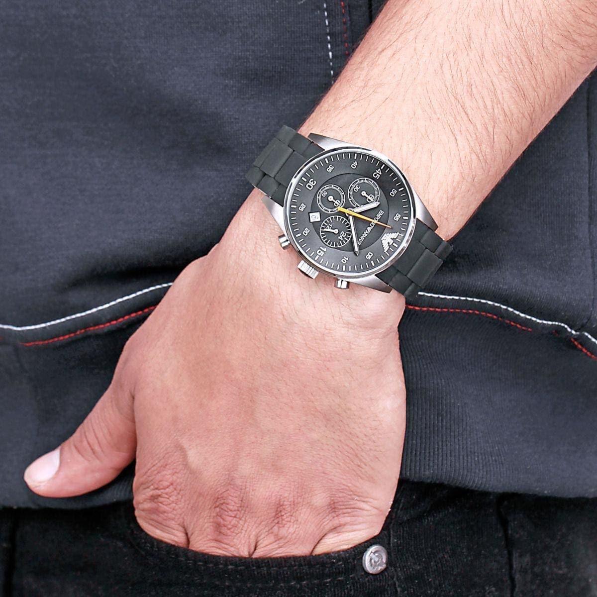 Shop Authentic Emporio Armani Sportivo Chronograph Black Dial Black Strap Watch For Men - AR5858 - Luxxuri
