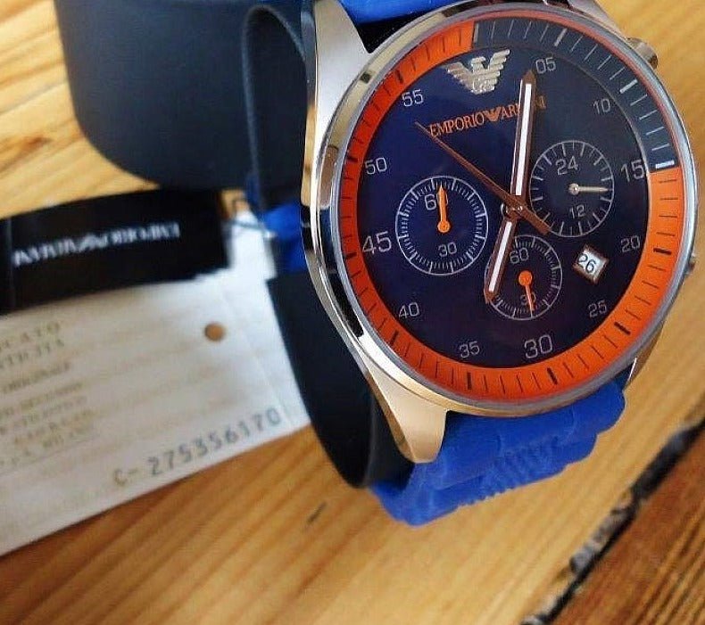Shop Authentic Emporio Armani Chronograph Blue Dial Blue Rubber Strap Watch For Men - AR5864 - Luxxuri