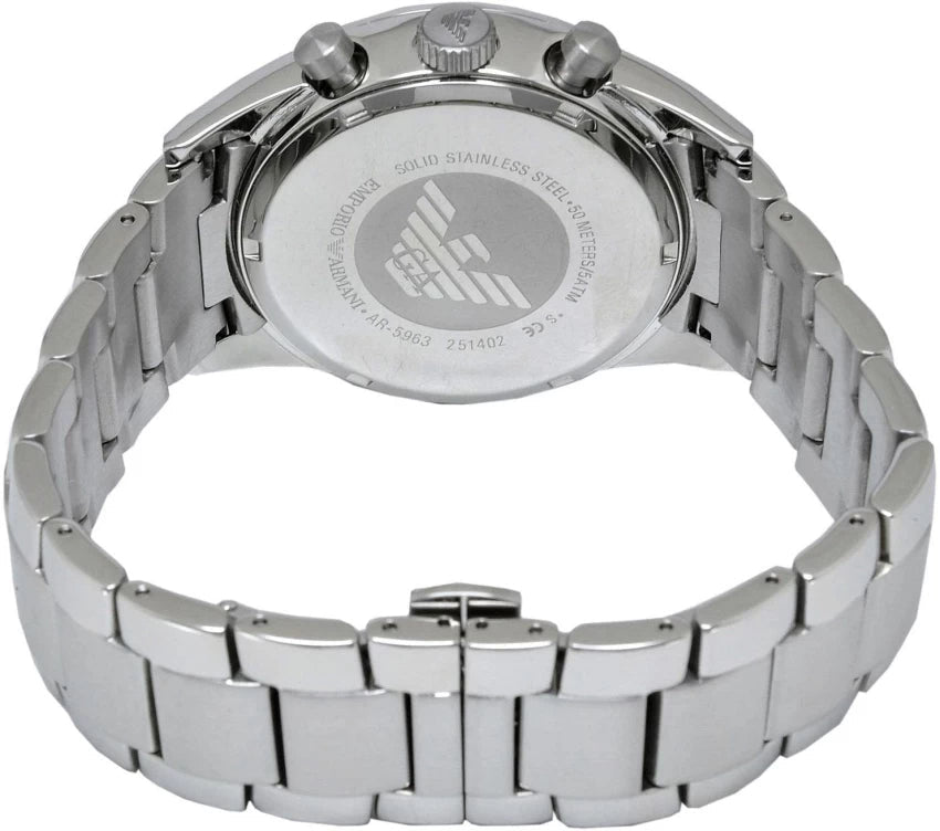 Shop Authentic Emporio Armani Sportivo Chronograph Silver Dial Silver Steel Strap Watch For Men - AR5963 - Luxxuri