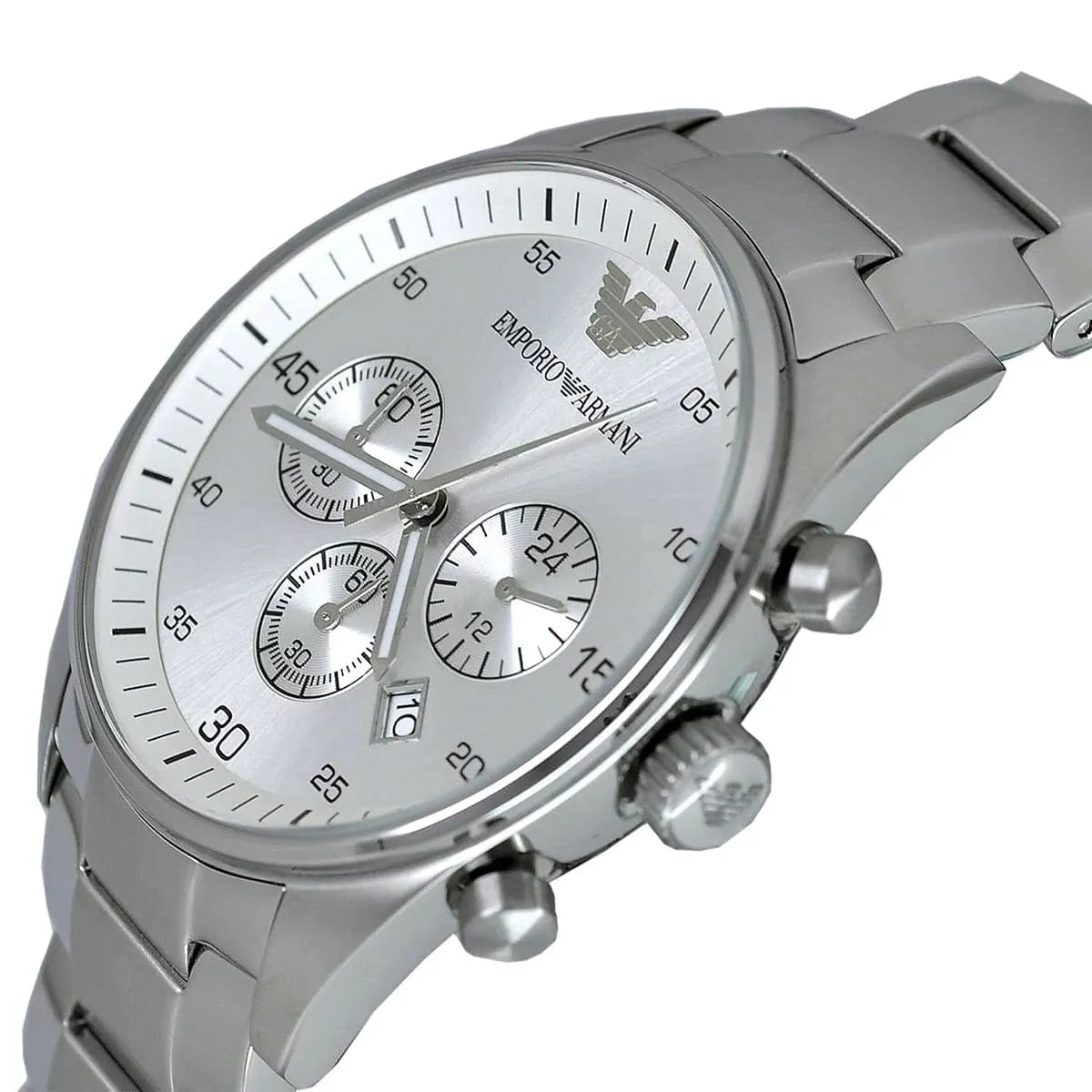 Shop Authentic Emporio Armani Sportivo Chronograph Silver Dial Silver Steel Strap Watch For Men - AR5963 - Luxxuri