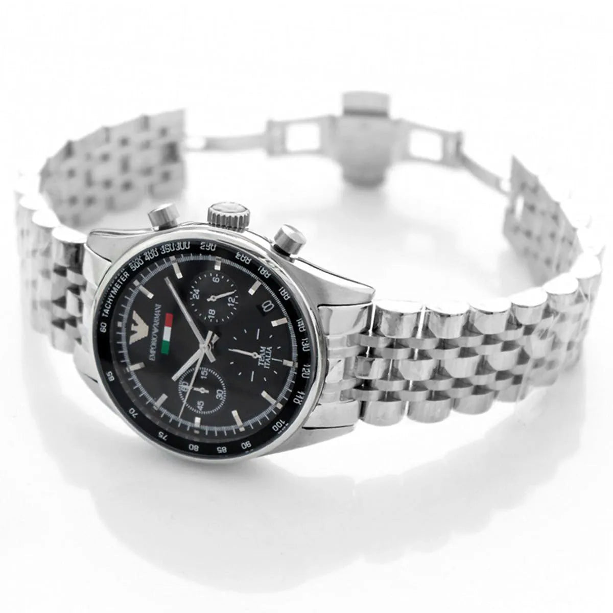 Shop Authentic Emporio Armani Sportivo Chronograph Black Dial Silver Steel Strap Watch For Men - AR5984 - Luxxuri