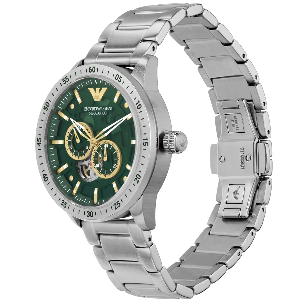 Emporio Armani Meccanico Automatic Green Dial Silver Steel Strap Watch For Men - AR60053