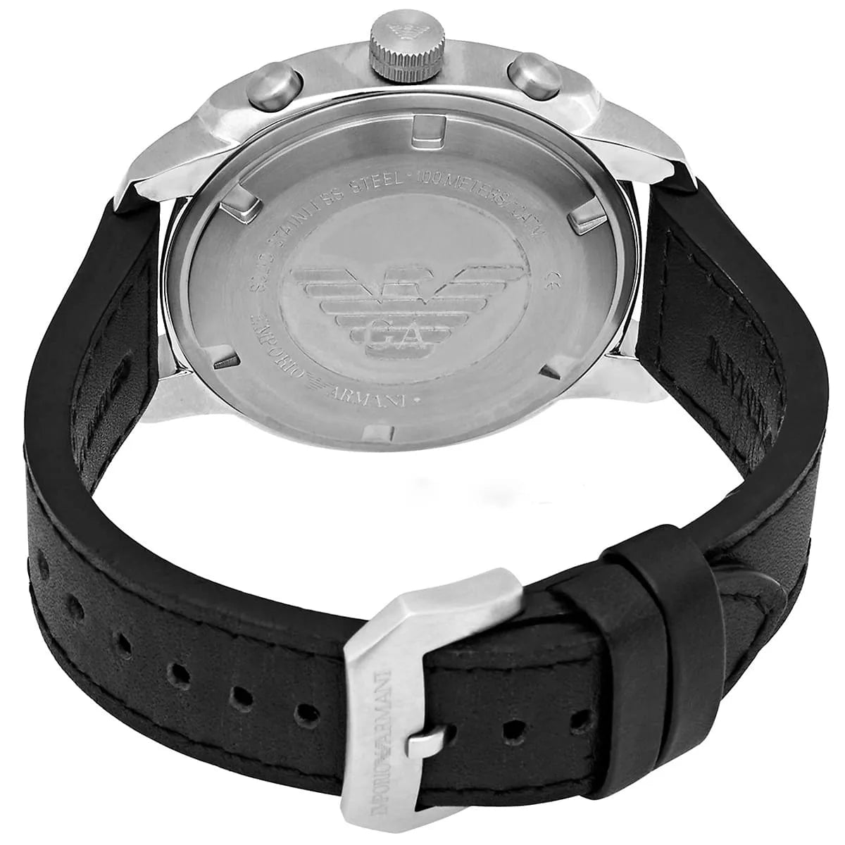 Shop Authentic Emporio Armani Sportivo Chronograph Silver Dial Black Leather Strap Watch For Men - AR6054 - Luxxuri
