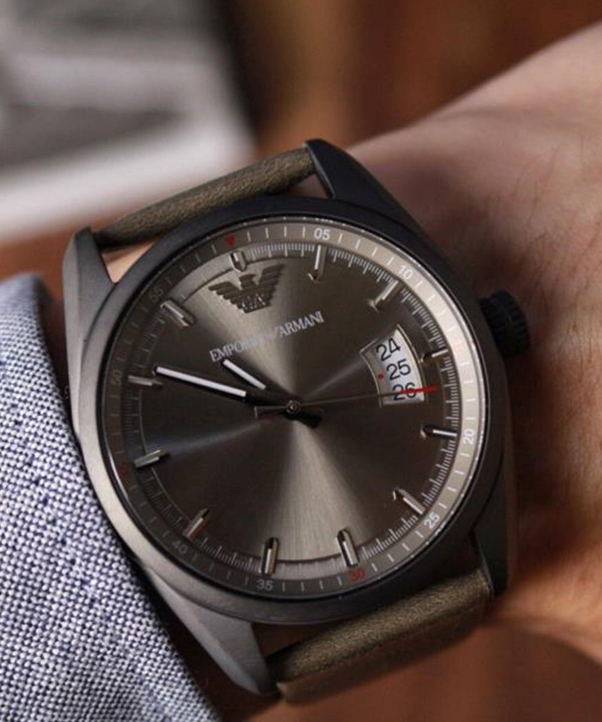 Shop Authentic Emporio Armani Sportivo Quartz Silver Dial Brown Leather Strap Watch For Men - AR6079 - Luxxuri