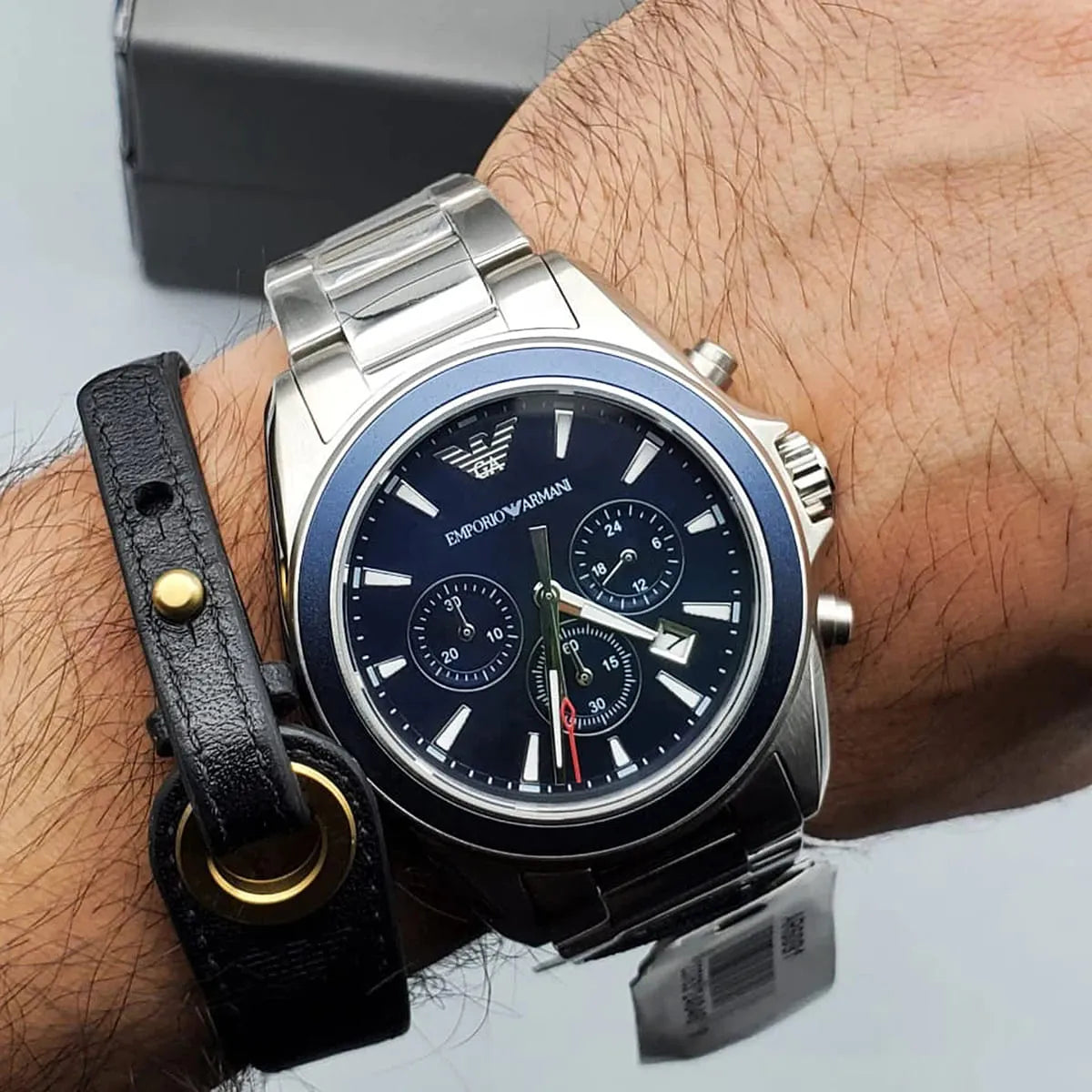 Shop Authentic Emporio Armani Sportivo Chronograph Blue Dial Silver Steel Strap Watch For Men - AR6091 - Luxxuri