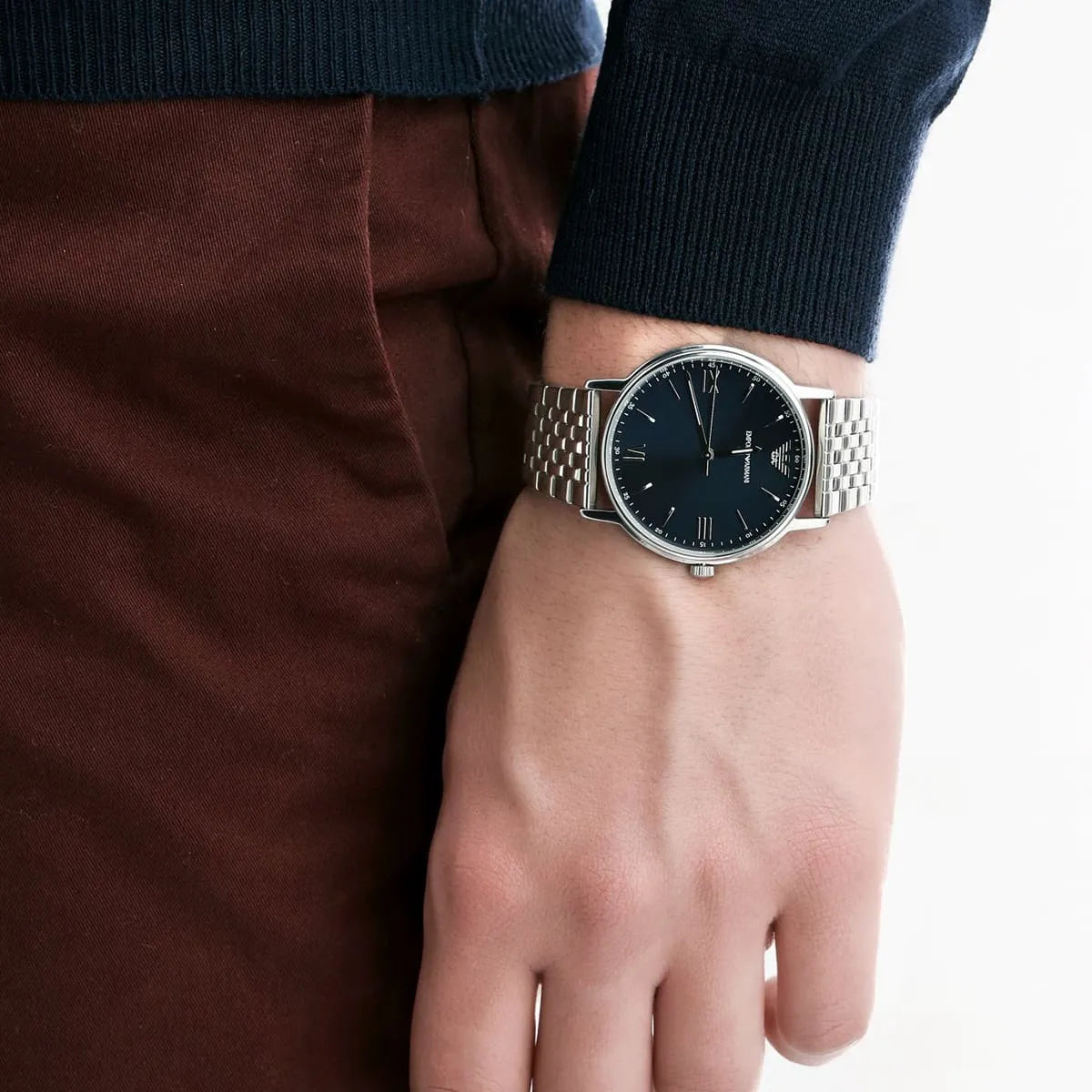 Shop Authentic Emporio Armani Kappa Quartz Blue Dial Silver Steel Strap Watch For Men - AR80010 - Luxxuri