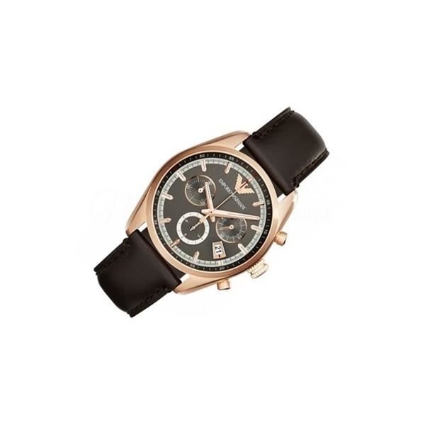 Shop Authentic Emporio Armani Chronograph Gray Dial Brown Leather Strap Watch For Men - AR6043 - Luxxuri