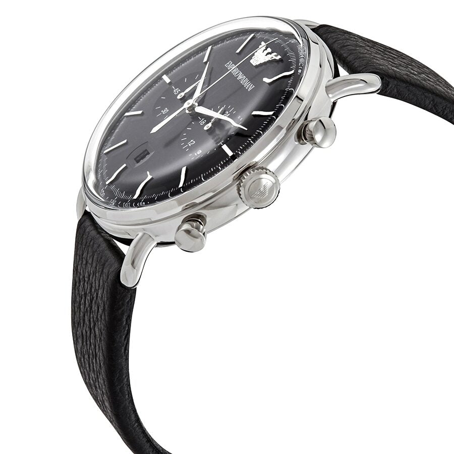 Shop Authentic Emporio Armani Aviator Chronograph Black Dial Black Leather Strap Watch For Men - AR11143 - Luxxuri