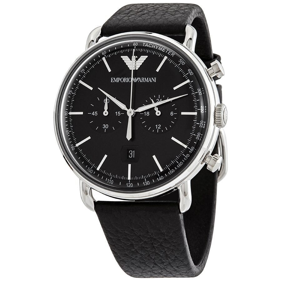 Shop Authentic Emporio Armani Aviator Chronograph Black Dial Black Leather Strap Watch For Men - AR11143 - Luxxuri