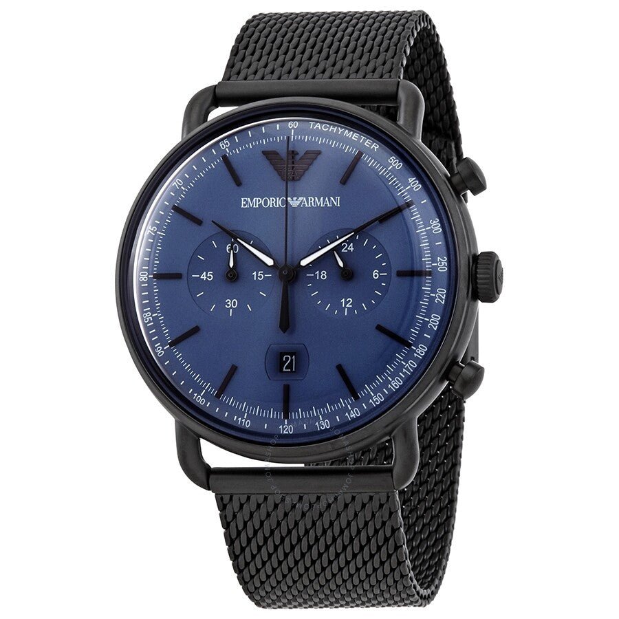 Shop Authentic Emporio Armani Aviator Chronograph Blue Dial Black Mesh Bracelet Watch For Men - AR11201 - Luxxuri