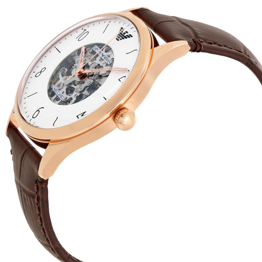 Shop Authentic Emporio Armani Meccanico White Dial Brown Leather Strap Watch For Men - AR1920 - Luxxuri