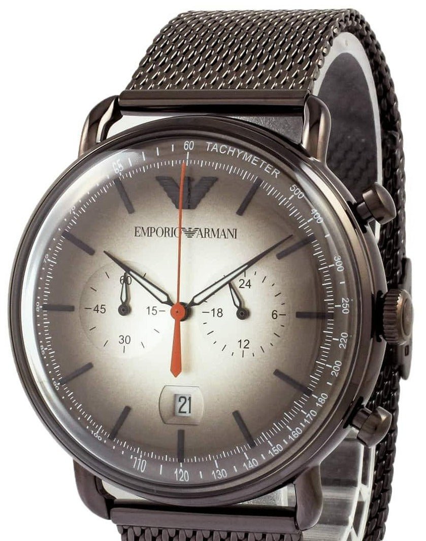 Shop Authentic Emporio Armani Aviator Chronograph Grey Dial Brown Mesh Bracelet Watch For Men - AR11169 - Luxxuri