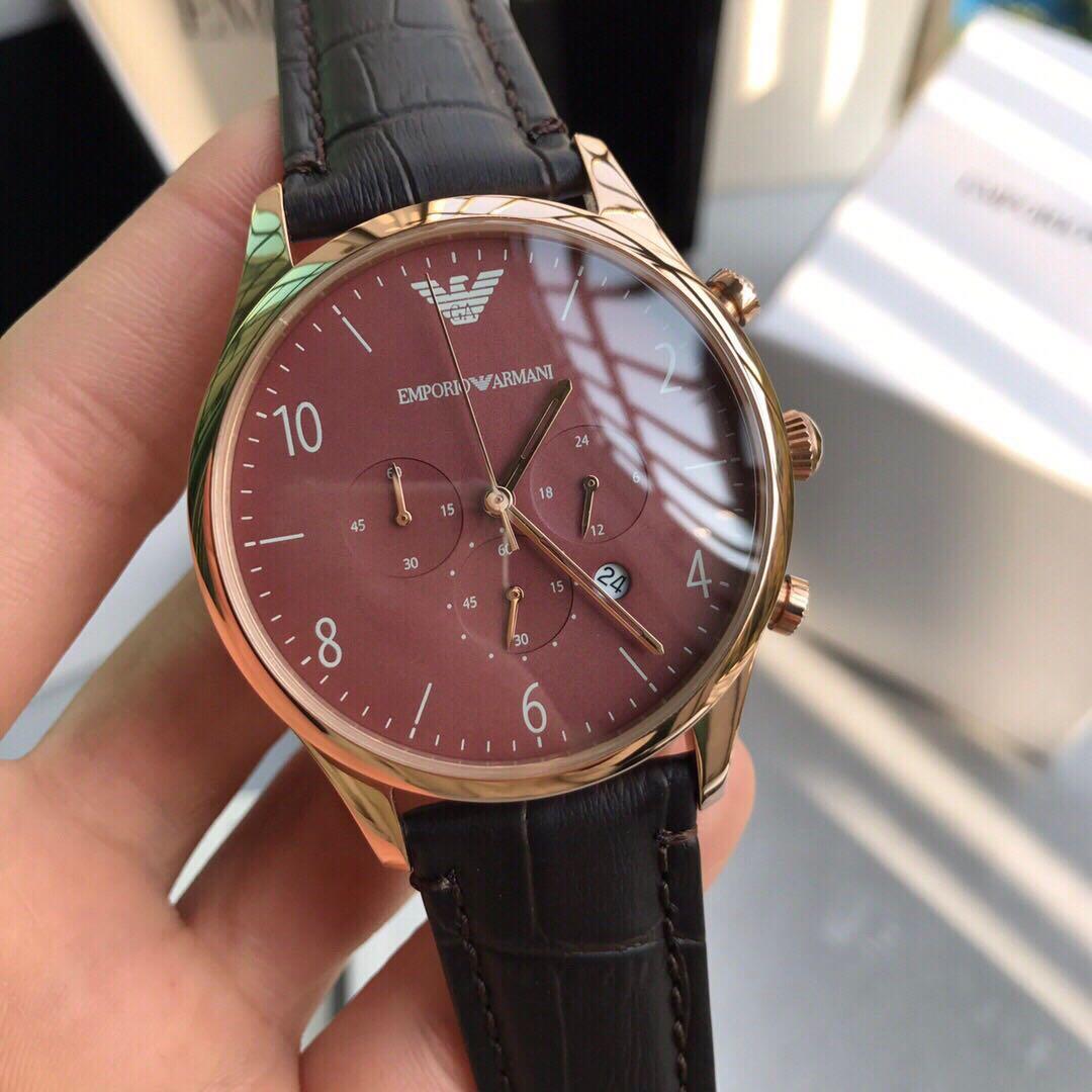 Shop Authentic Emporio Armani Classic Chronograph Burgundy Dial Brown Leather Strap Watch For Men - AR1890 - Luxxuri
