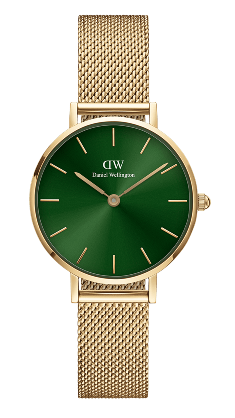 Shop Authentic Daniel Wellington Petite Emerald Green Dial Gold Mesh Strap Watch For Women - DW00100481 - Luxxuri