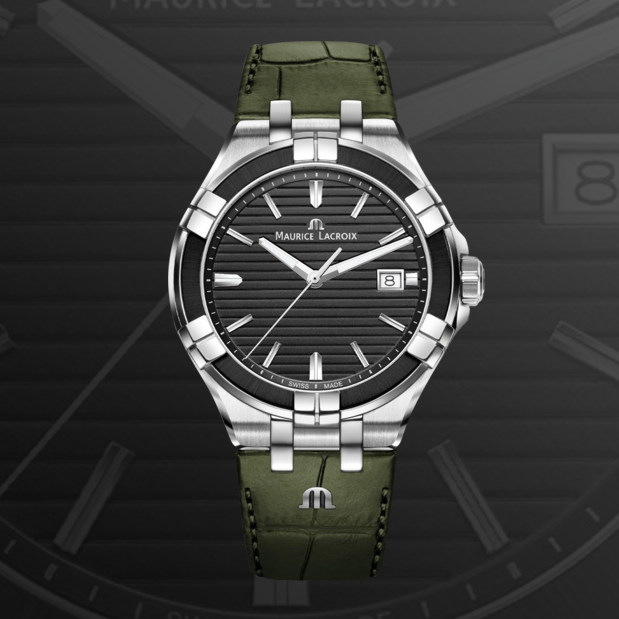 Shop Authentic Maurice Lacroix Aikon Quartz Black Dial Green Crocodile Leather Strap Watch for Men - AI1008-PVB21-330-1 - Luxxuri