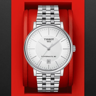 Shop Authentic Tissot T Classic Carson Premium Powermatic 80 White Dial Silver Steel Strap Watch For Men - T122.407.11.031.00 - Luxxuri