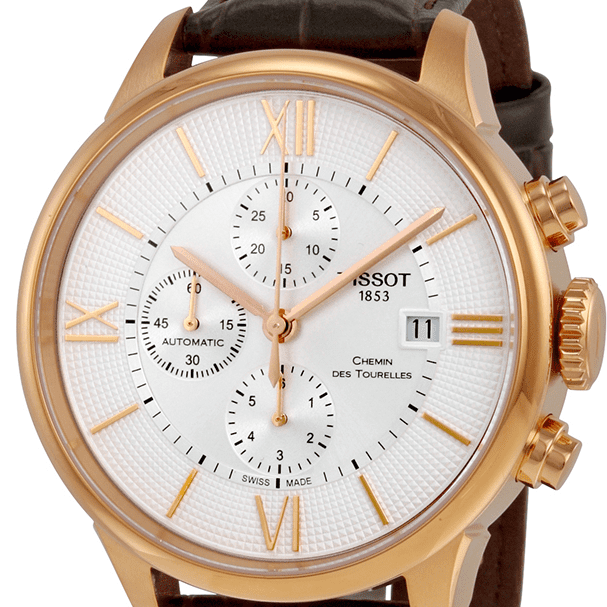 Shop Authentic Tissot Des Tourelles Chronograph Silver Dial Brown Leather Strap Watch For Men - T099.427.36.038.00 - Luxxuri