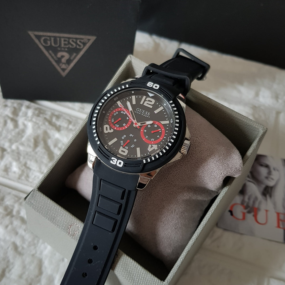 Shop Authentic Guess Tread Black Dial Black Rubber Strap Watch for Men - W0967G1 - Luxxuri