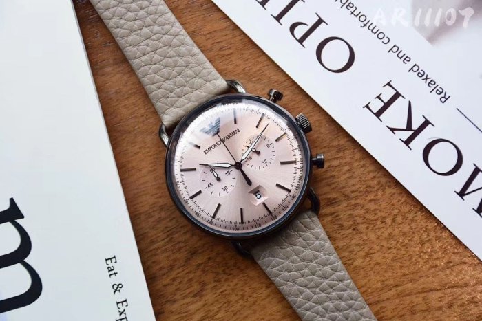 Shop Authentic Emporio Armani Aviator Chronograph Quartz Grey Dial Beige Leather Strap Watch For Men - AR11107 - Luxxuri