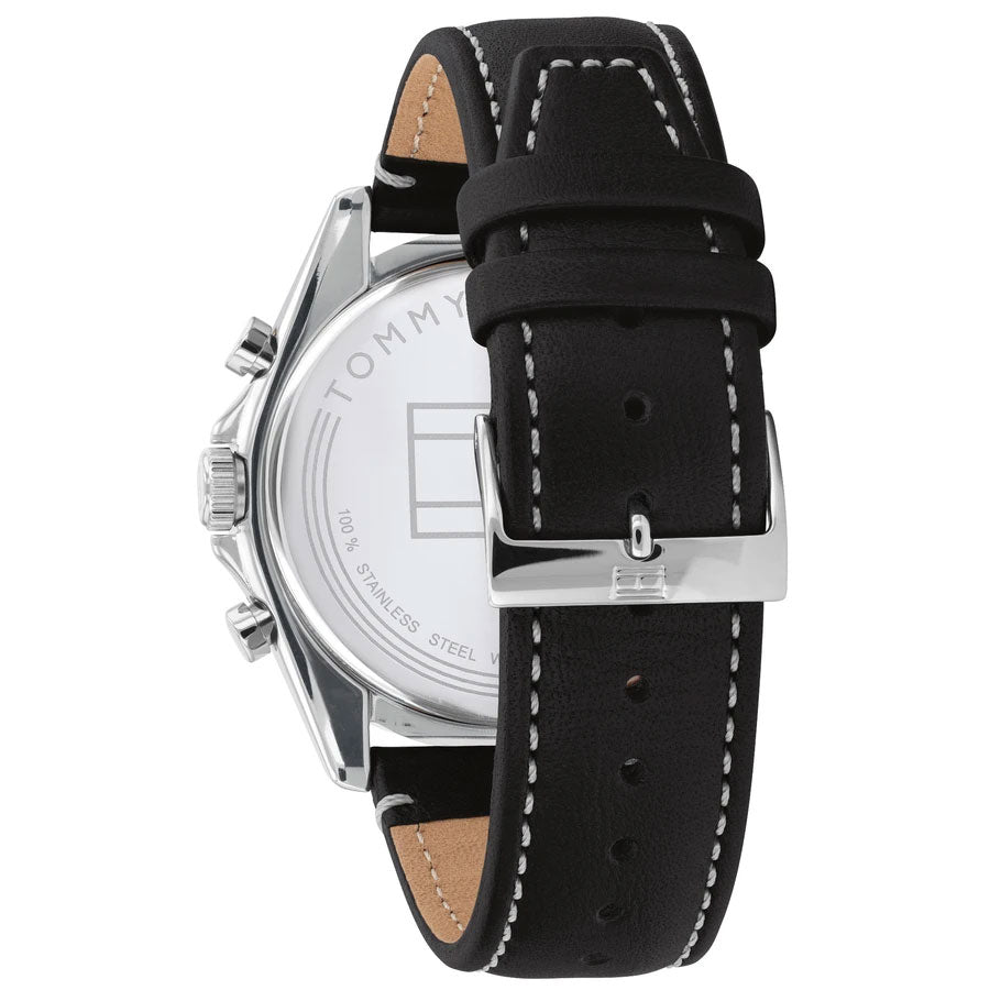 Shop Authentic Tommy Hilfiger Parker Chronograph Quartz Grey Dial Black Leather Strap Watch For Men - 1791838 - Luxxuri