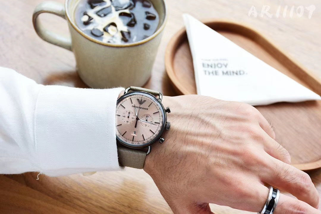 Shop Authentic Emporio Armani Aviator Chronograph Quartz Grey Dial Beige Leather Strap Watch For Men - AR11107 - Luxxuri