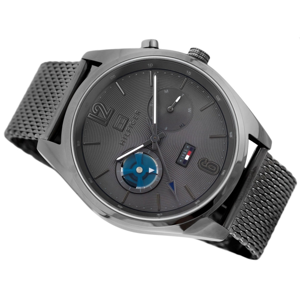 Shop Authentic Tommy Hilfiger Deacon Multifunction Black Dial Black Mesh Bracelet Watch for Men - 1791546 - Luxxuri