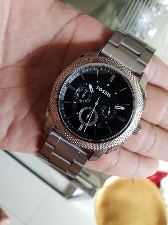 Fossil Machine Chronograph Black Dial Silver Steel Strap Watch for Men - FS4776